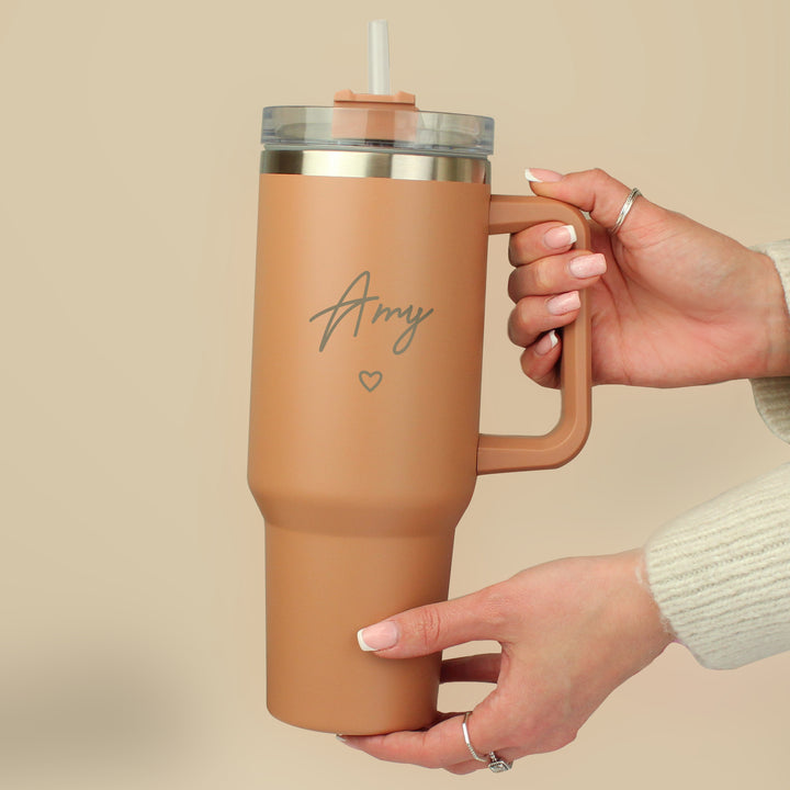 Buy Personalised Heart 40oz Brown Travel Cup available now at www.giftsfinder.co.uk