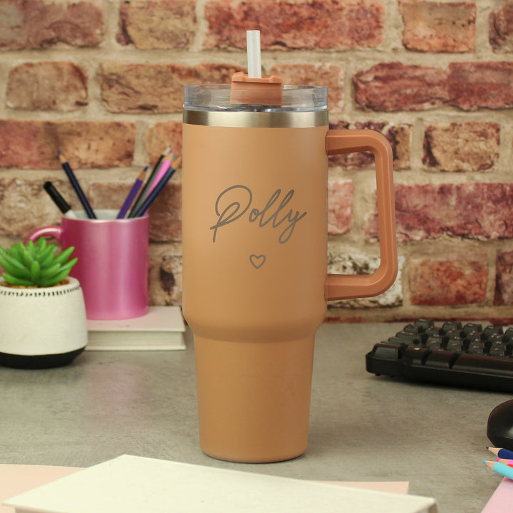 Buy Personalised Heart 40oz Brown Travel Cup available now at www.giftsfinder.co.uk