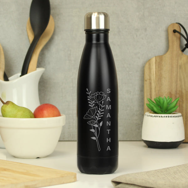 Buy Personalised Floral Black Metal Insulated Drinks Bottle available now at www.giftsfinder.co.uk