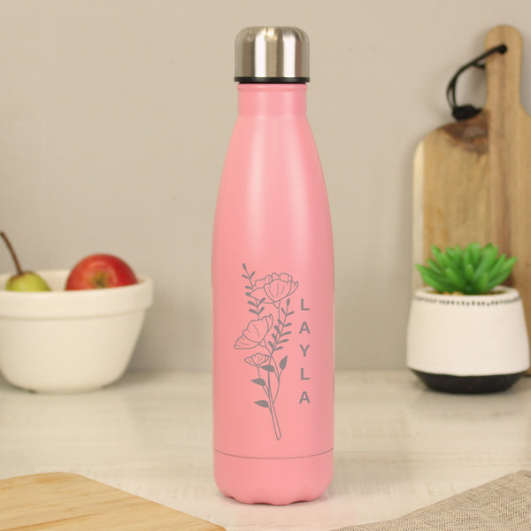 Buy Personalised Floral Pink Metal Insulated Drinks Bottle available now at www.giftsfinder.co.uk