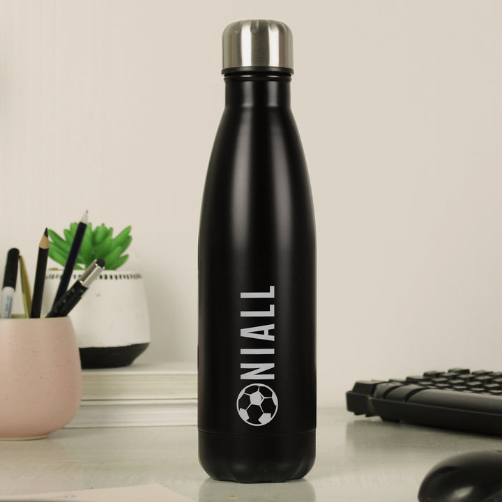 Buy Personalised Football Black Metal Insulated Drinks Bottle available now at www.giftsfinder.co.uk