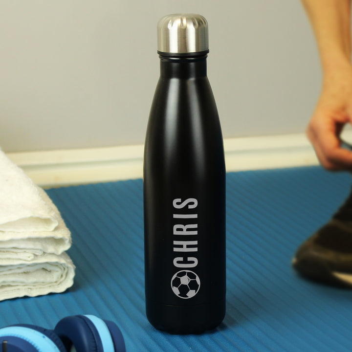 Buy Personalised Football Black Metal Insulated Drinks Bottle available now at www.giftsfinder.co.uk