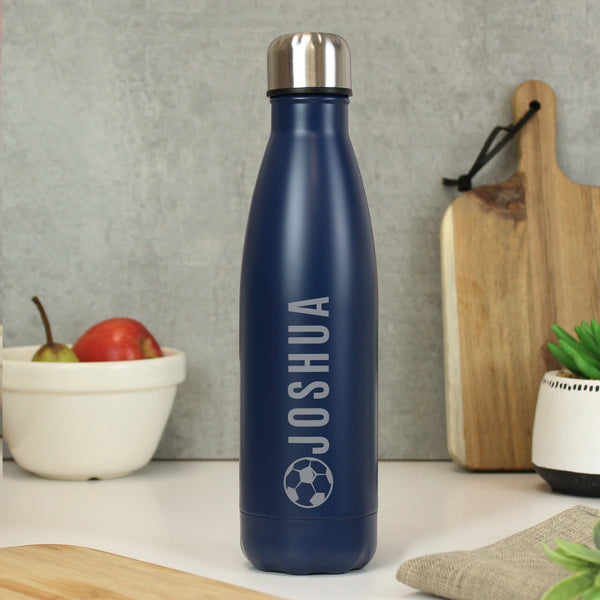 Buy Personalised Football Navy Metal Insulated Drinks Bottle available now at www.giftsfinder.co.uk