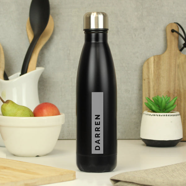 Personalised Rectangle Black Metal Insulated Drinks Bottle