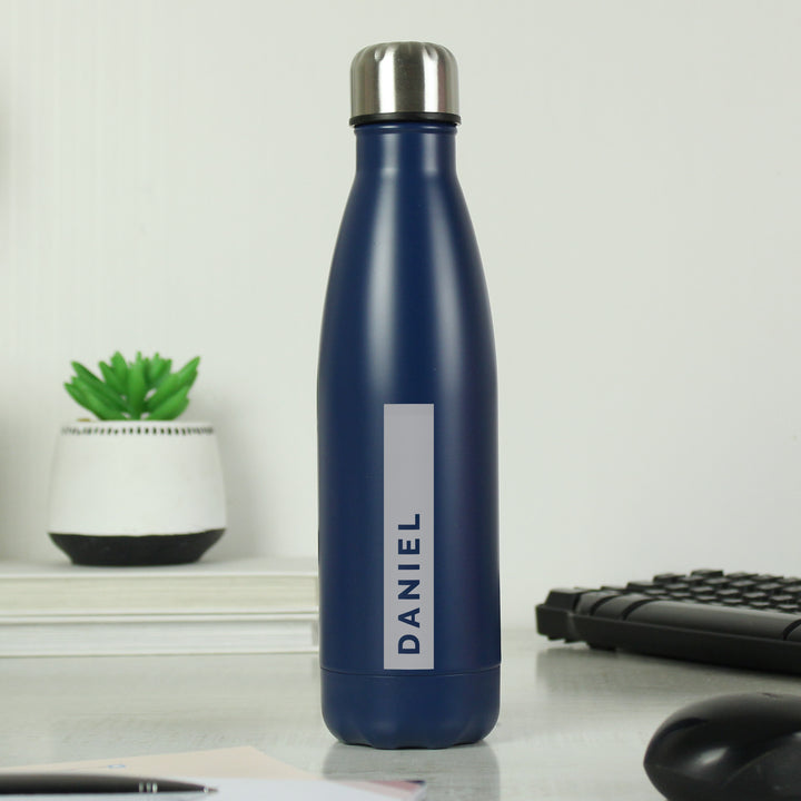 Personalised Rectangle Navy Metal Insulated Drinks Bottle