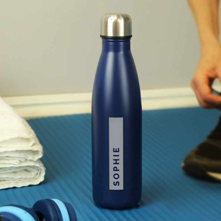 Personalised Rectangle Navy Metal Insulated Drinks Bottle