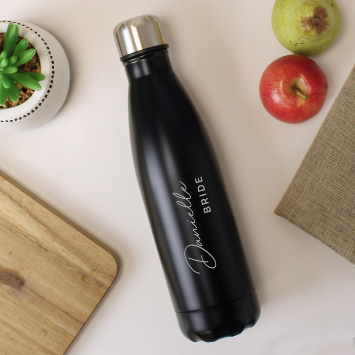 Personalised Two Lines Black Metal Insulated Drinks Bottle