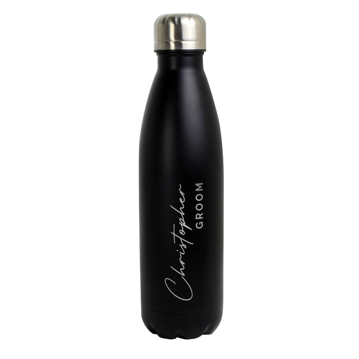 Personalised Two Lines Black Metal Insulated Drinks Bottle