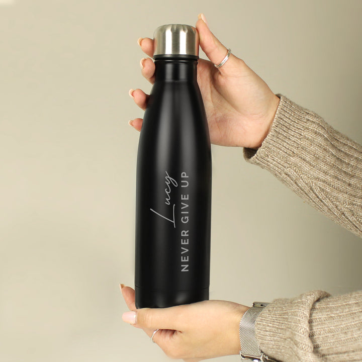 Personalised Two Lines Black Metal Insulated Drinks Bottle