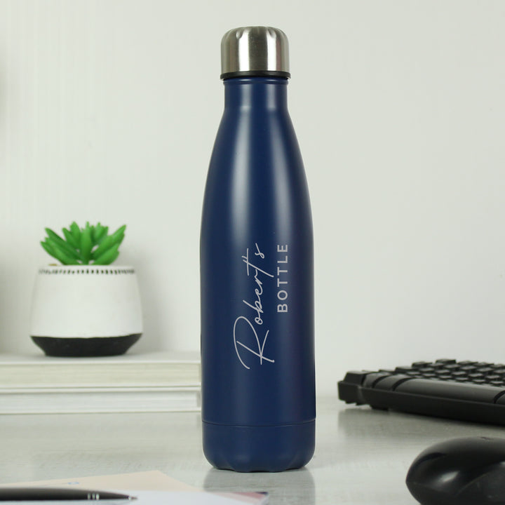 Personalised Two Lines Navy Metal Insulated Drinks Bottle