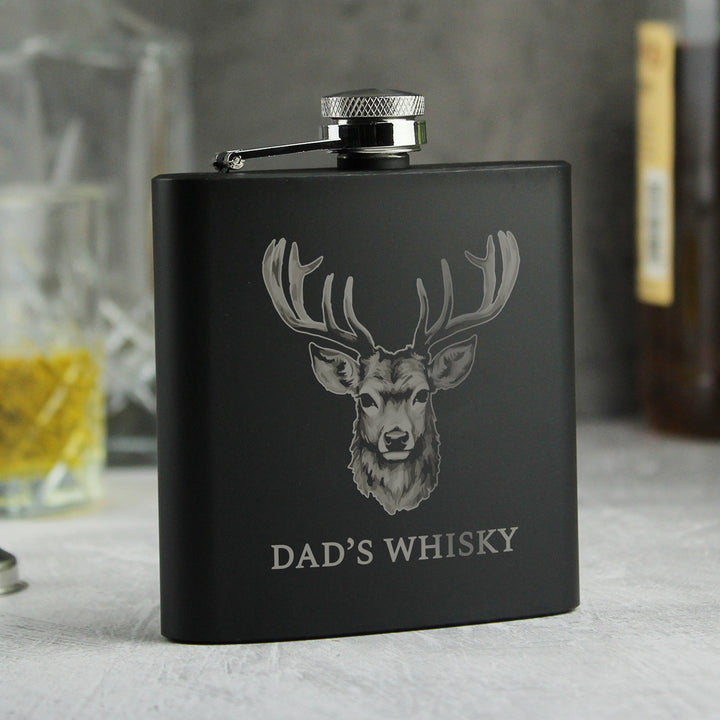 Personalised Stag Black Hip Flask