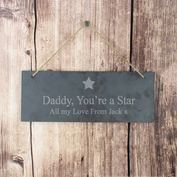 Personalised Star Motif Hanging Slate Plaque in gift category Personalised House Signs & Plaques