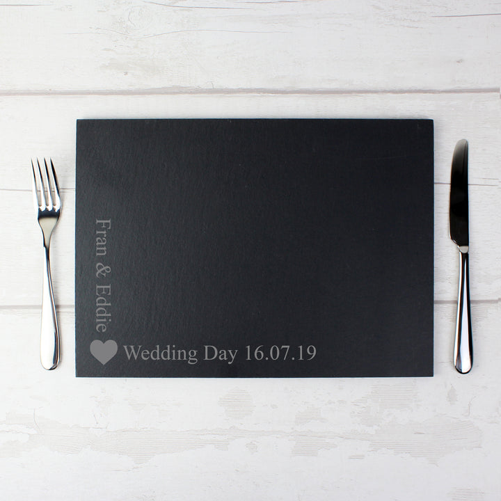 Buy Personalised Heart Motif Slate Placemat available now at www.giftsfinder.co.uk