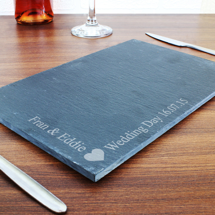 Buy Personalised Heart Motif Slate Placemat available now at www.giftsfinder.co.uk