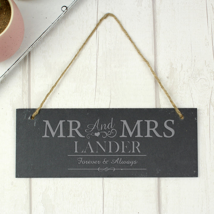 Buy Personalised Mr & Mrs Hanging Slate Plaque available now at www.giftsfinder.co.uk