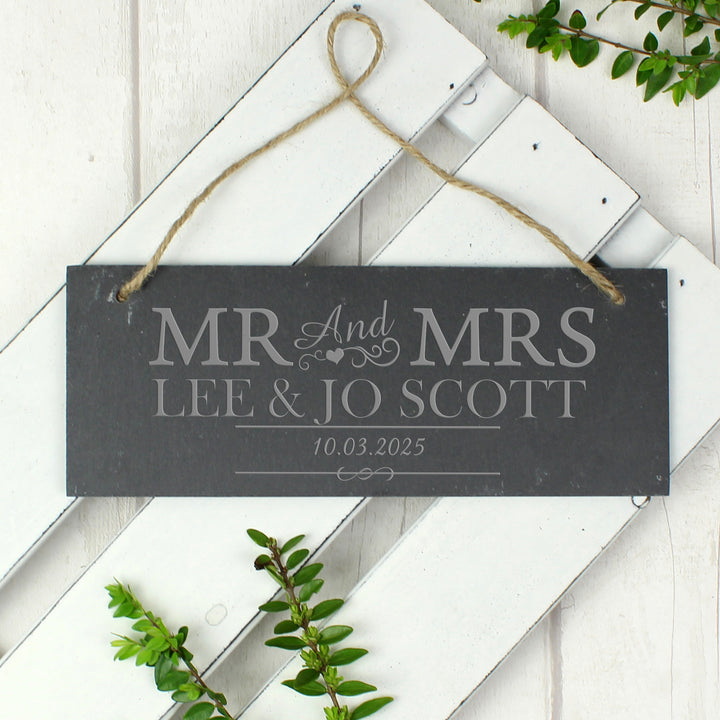 Buy Personalised Mr & Mrs Hanging Slate Plaque available now at www.giftsfinder.co.uk