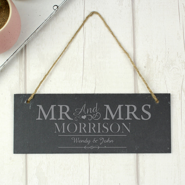 Buy Personalised Mr & Mrs Hanging Slate Plaque available now at www.giftsfinder.co.uk