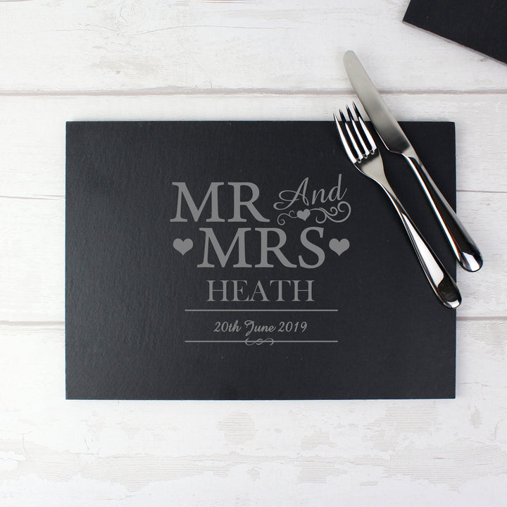 Buy Personalised Mr & Mrs Slate Placemat at www.giftsfinder.co.uk