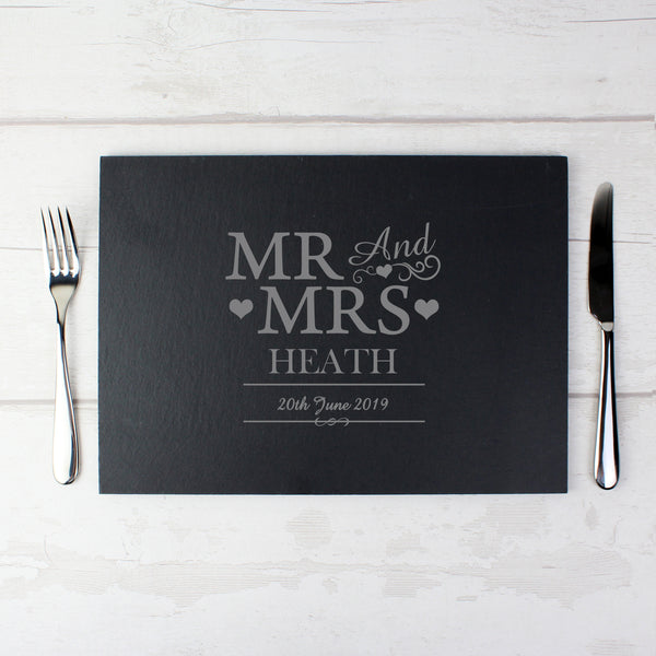 Buy Personalised Mr & Mrs Slate Placemat at www.giftsfinder.co.uk