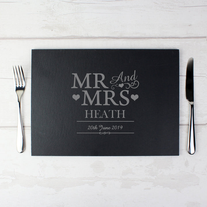 Buy Personalised Mr & Mrs Slate Placemat at www.giftsfinder.co.uk