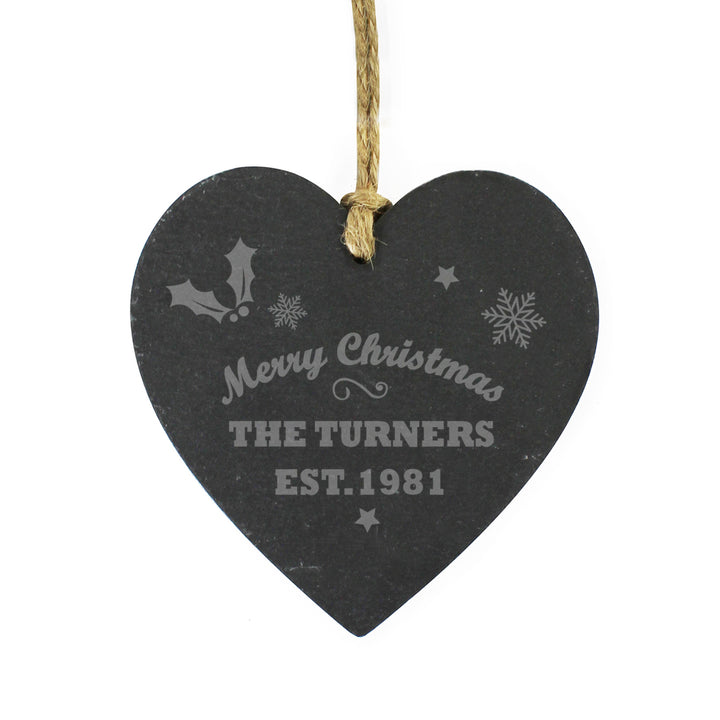 Personalised Merry Christmas Slate Heart Decoration - part of the Gifts Finder Personalised Heart Decorations collection