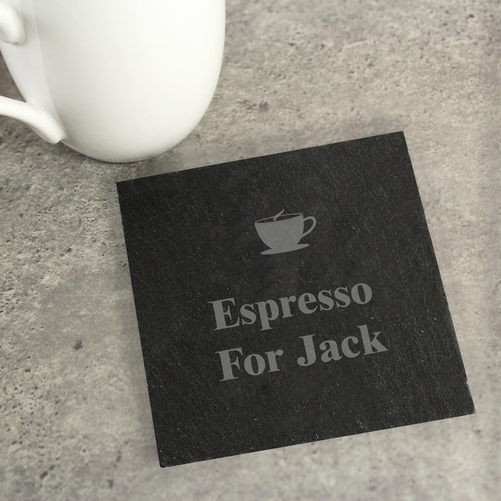 Buy Personalised Hot Drink Motif Single Slate Coaster available now at www.giftsfinder.co.uk