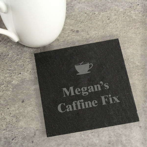 Buy Personalised Hot Drink Motif Single Slate Coaster available now at www.giftsfinder.co.uk