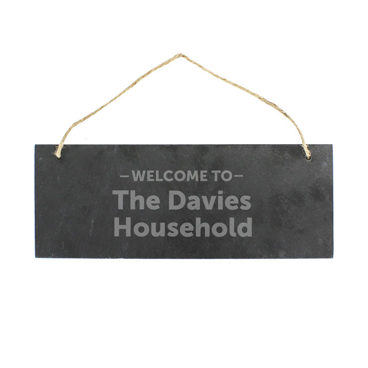 Personalised Welcome To... Hanging Slate Plaque - part of the Gifts Finder Personalised House Signs & Plaques collection