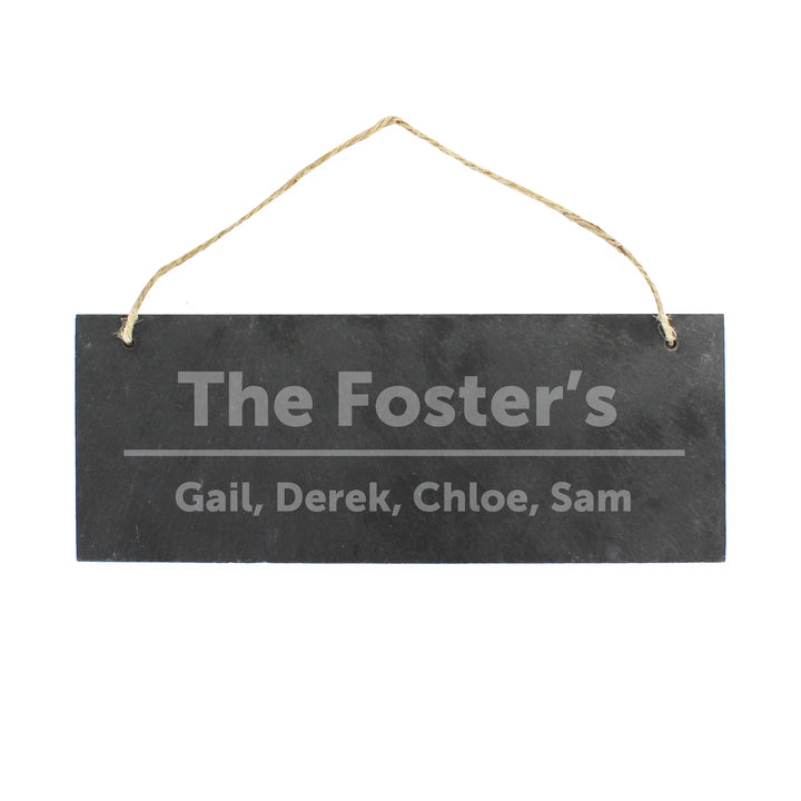 Buy Personalised Bold Design Hanging Slate Plaque available now at www.giftsfinder.co.uk