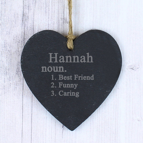 Personalised Word Definition Slate Heart Decoration in gift category Personalised Heart Decorations