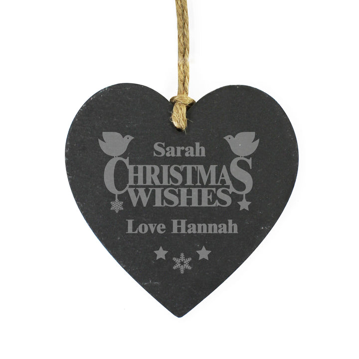 Personalised Christmas Wishes Slate Heart Decoration - part of the Gifts Finder Personalised Heart Decorations collection