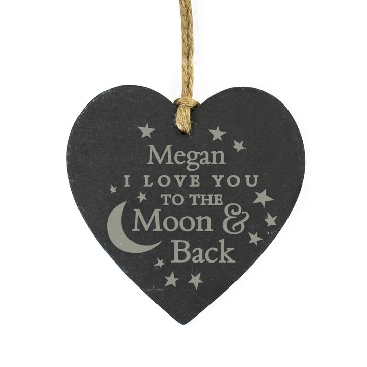 Buy Personalised Engraved Moon and Back Slate Heart Decoration available now at www.giftsfinder.co.uk