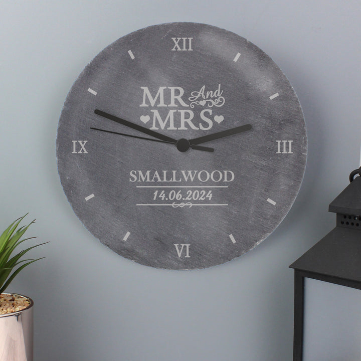 Buy Personalised Mr & Mrs Slate Clock at www.giftsfinder.co.uk