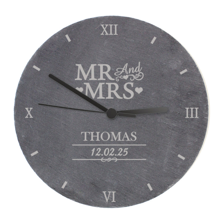 Buy Personalised Mr & Mrs Slate Clock at www.giftsfinder.co.uk