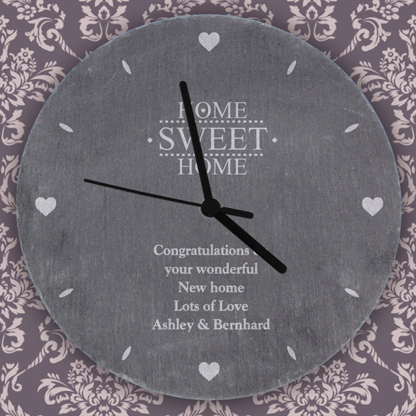 Buy Personalised Home Sweet Home Slate Clock available now at www.giftsfinder.co.uk