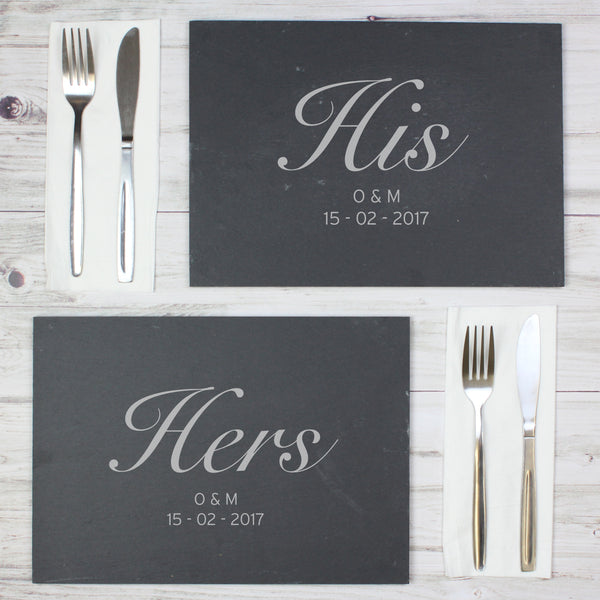 Buy Personalised His and Hers Slate Placemat Set at www.giftsfinder.co.uk