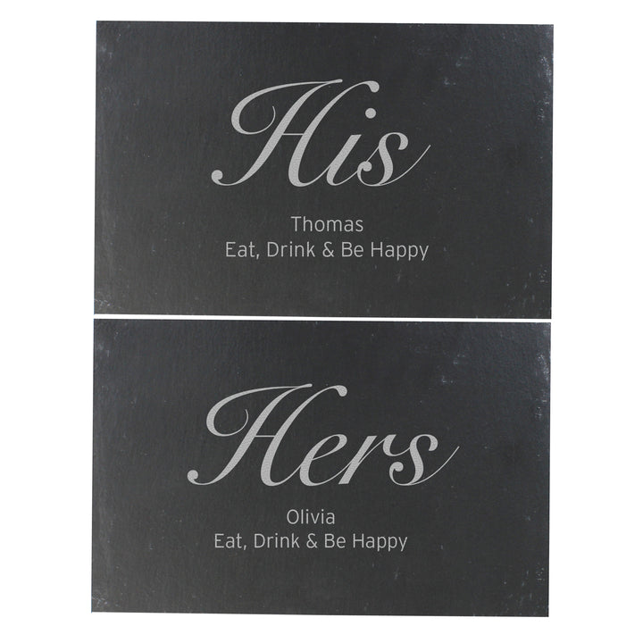 Buy Personalised His and Hers Slate Placemat Set at www.giftsfinder.co.uk