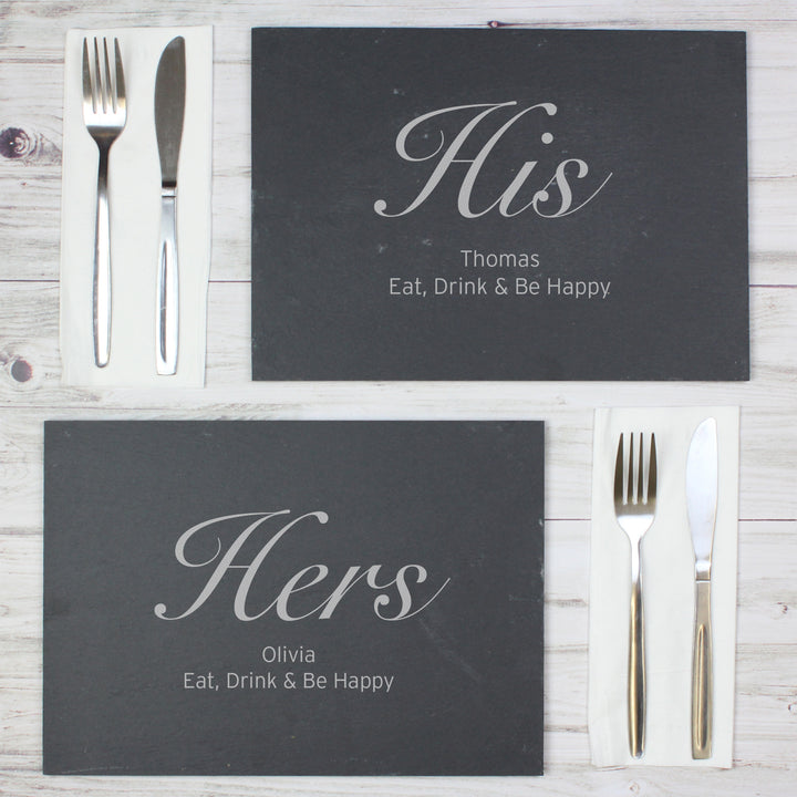 Buy Personalised His and Hers Slate Placemat Set at www.giftsfinder.co.uk