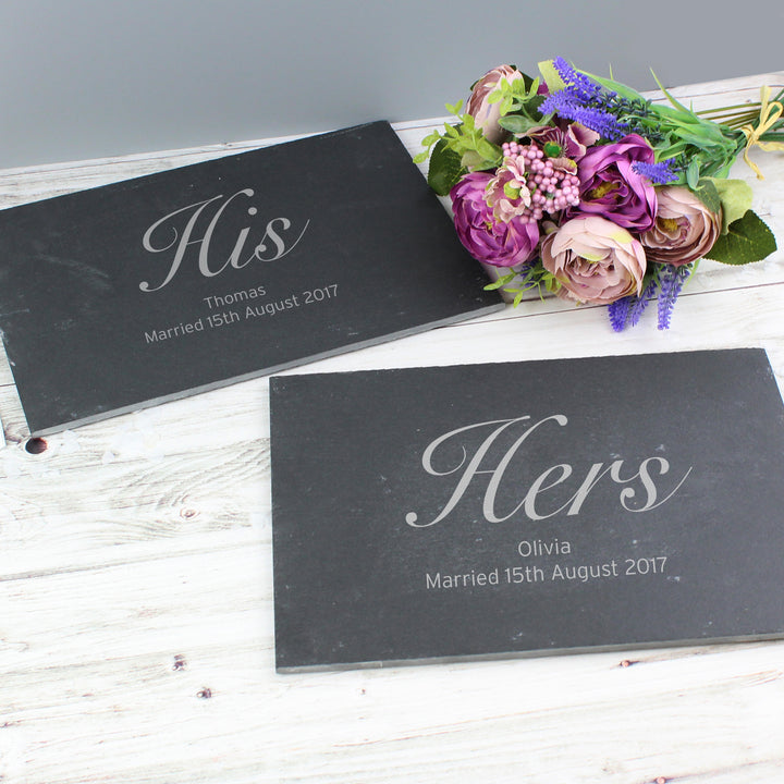 Buy Personalised His and Hers Slate Placemat Set at www.giftsfinder.co.uk