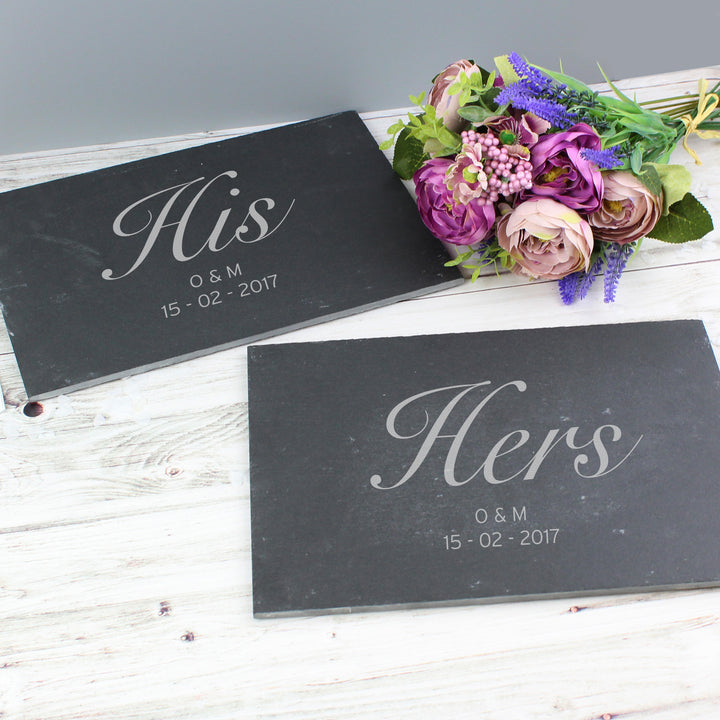 Buy Personalised His and Hers Slate Placemat Set at www.giftsfinder.co.uk