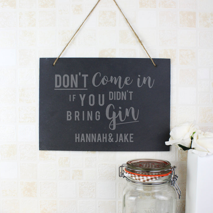 Buy Personalised Gin Large Hanging Slate Sign at www.giftsfinder.co.uk