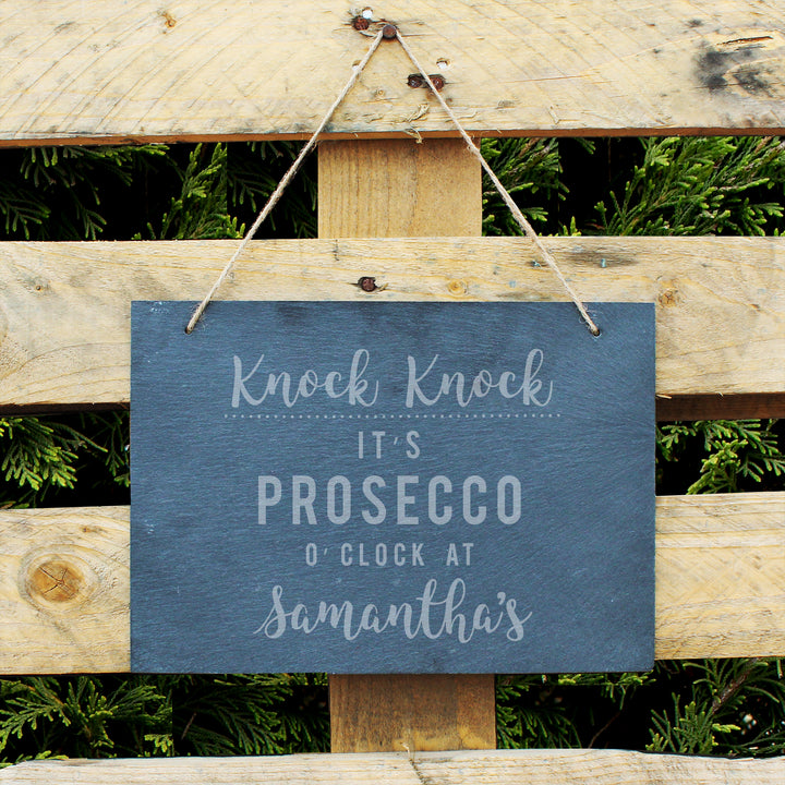 Buy Personalised Prosecco O'Clock Large Hanging Slate Sign at www.giftsfinder.co.uk