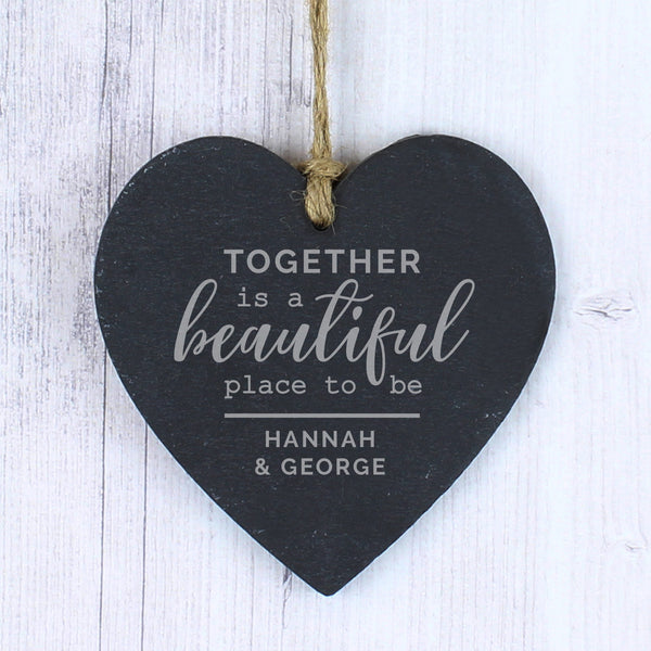 Buy Personalised Together Slate Heart Decoration at www.giftsfinder.co.uk