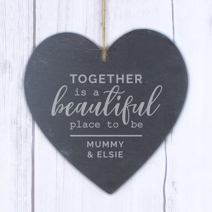 Buy Personalised Together Slate Heart Decoration at www.giftsfinder.co.uk