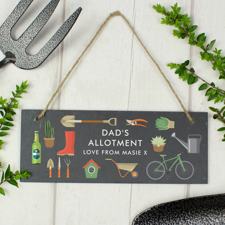 Buy Personalised Garden Printed Hanging Slate Plaque at www.giftsfinder.co.uk