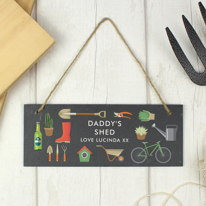 Buy Personalised Garden Printed Hanging Slate Plaque at www.giftsfinder.co.uk