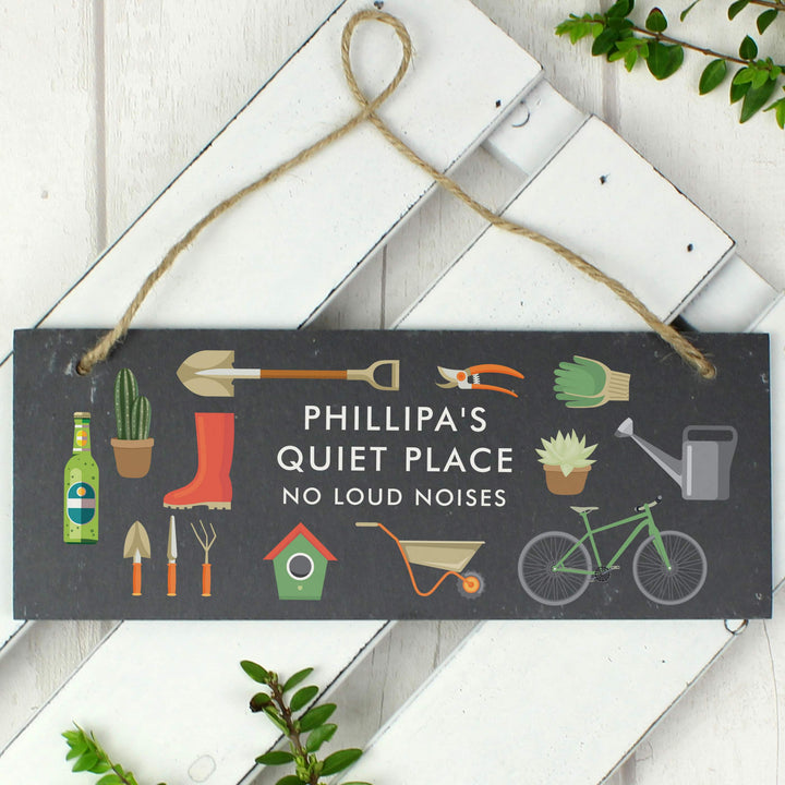 Buy Personalised Garden Printed Hanging Slate Plaque at www.giftsfinder.co.uk