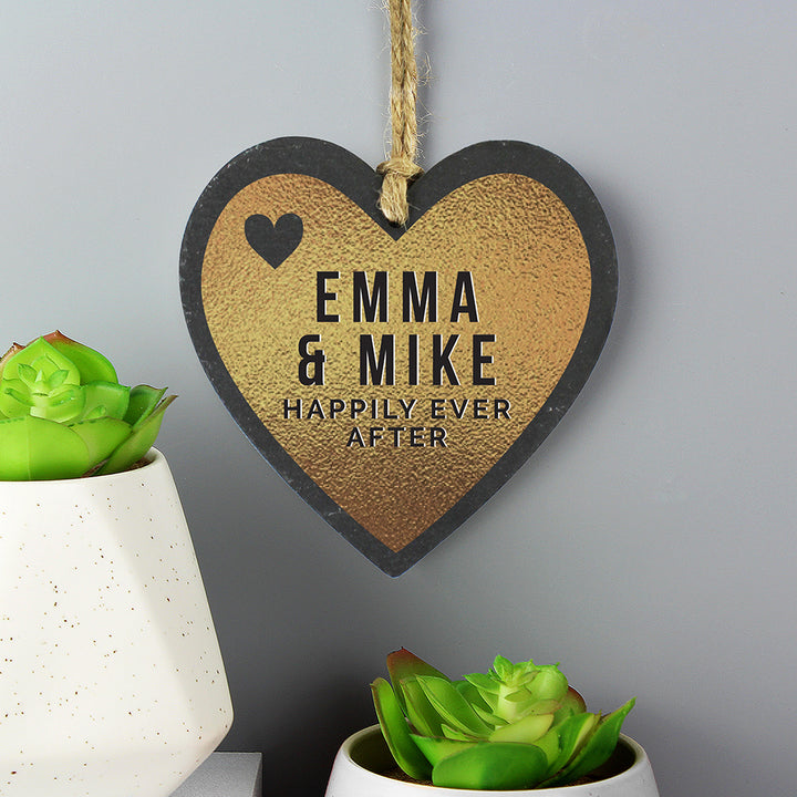 Buy Personalised Gold Slate Heart Decoration available now at www.giftsfinder.co.uk