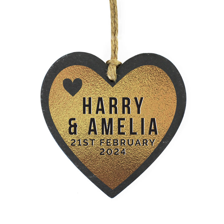 Buy Personalised Gold Slate Heart Decoration available now at www.giftsfinder.co.uk