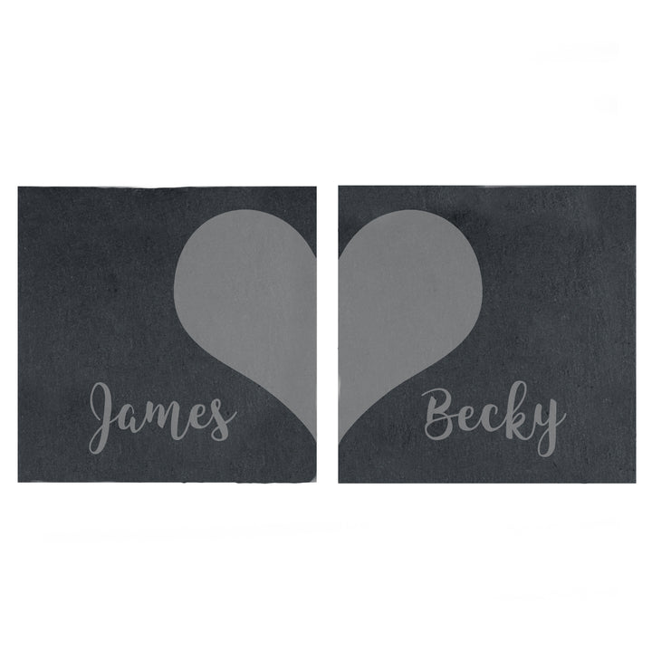 Buy Personalised Two Hearts Slate Coaster Set at www.giftsfinder.co.uk